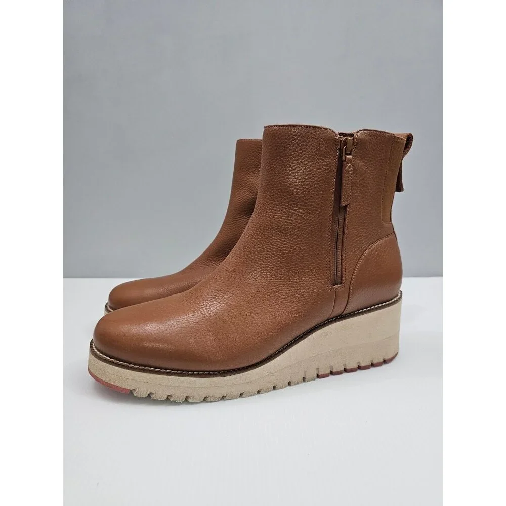 Cole Haan Zerogrand City Ankle Boot Womens 11 Tan Leather Waterproof Wedge